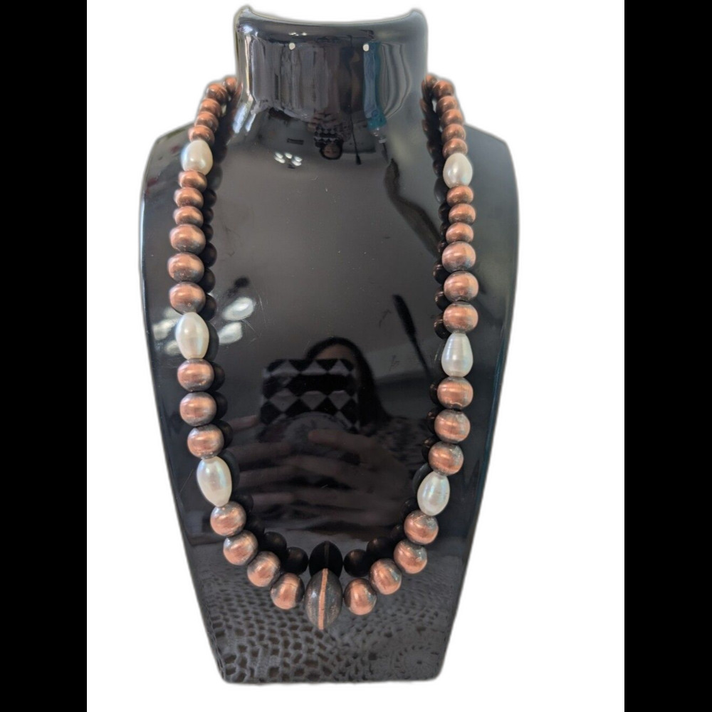 Pure Copper And Freshwater Pearl Beaded Necklace